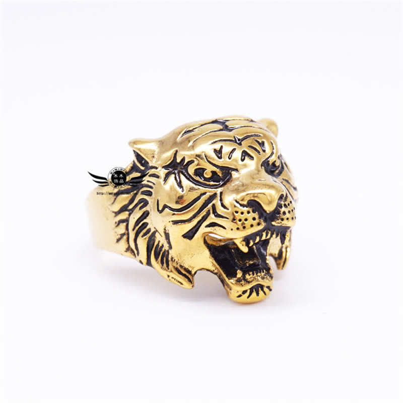 Titanium Steel Tiger Head Ring for Balance and Calm Energy