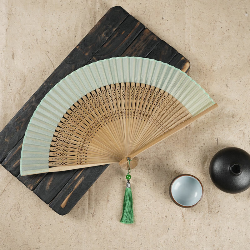 22cm Bamboo Folding Fan with Cherry Blossom Engraving