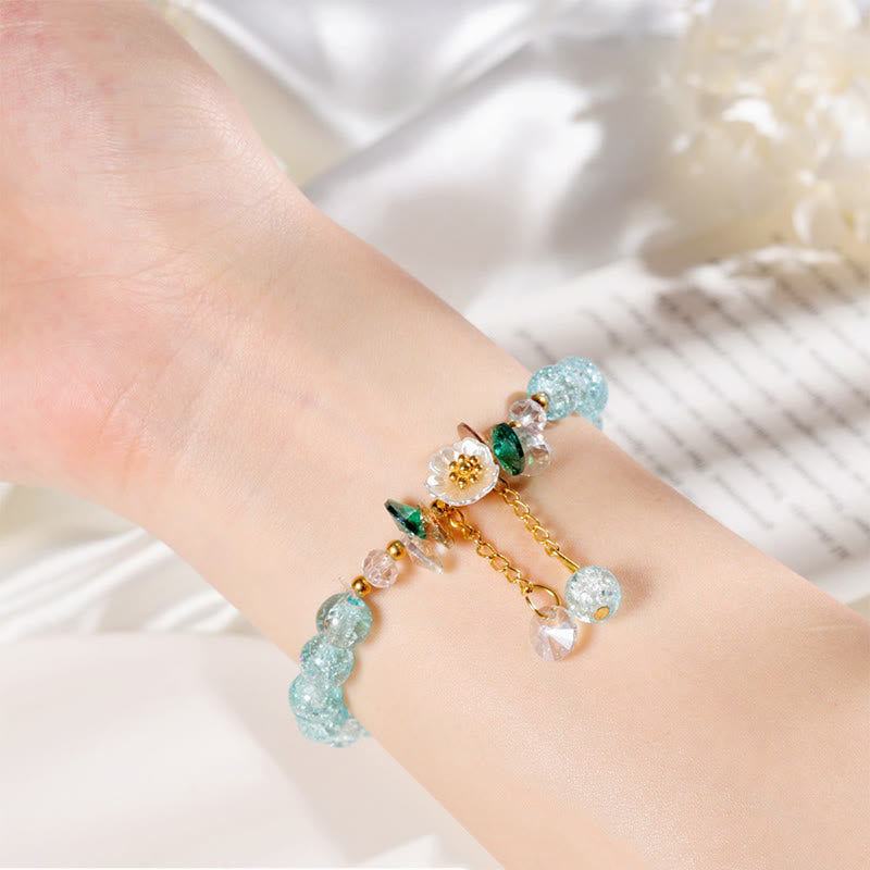 Spiritual Glass Bead Bracelet with Flower Charm for Protection