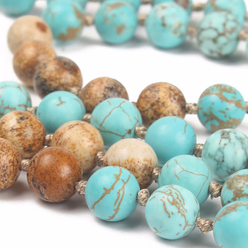 108 Beads Turquoise Picture Jasper Gemstone Mala Bracelet