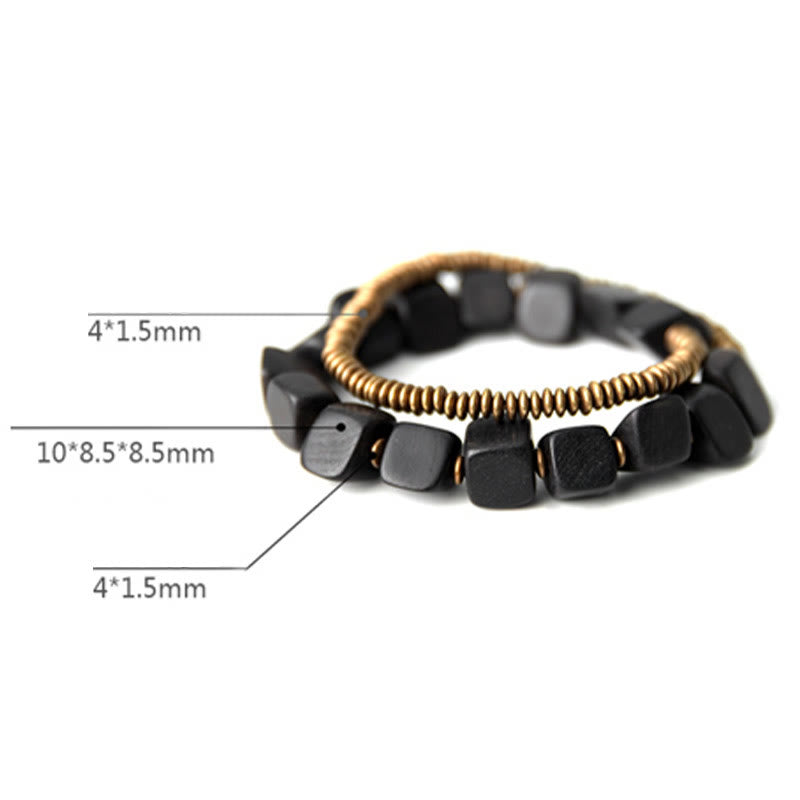 Ebony Wood Copper Peace Double Wrap Spiritual Bracelet