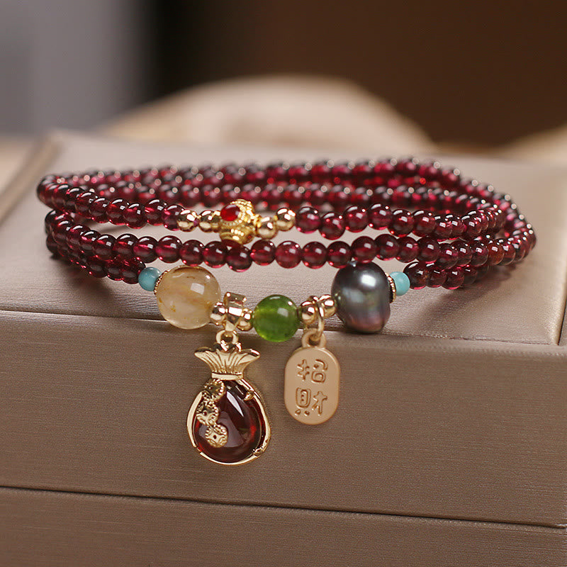 Multi-Layered Garnet Jade Wealth Protection Bracelet