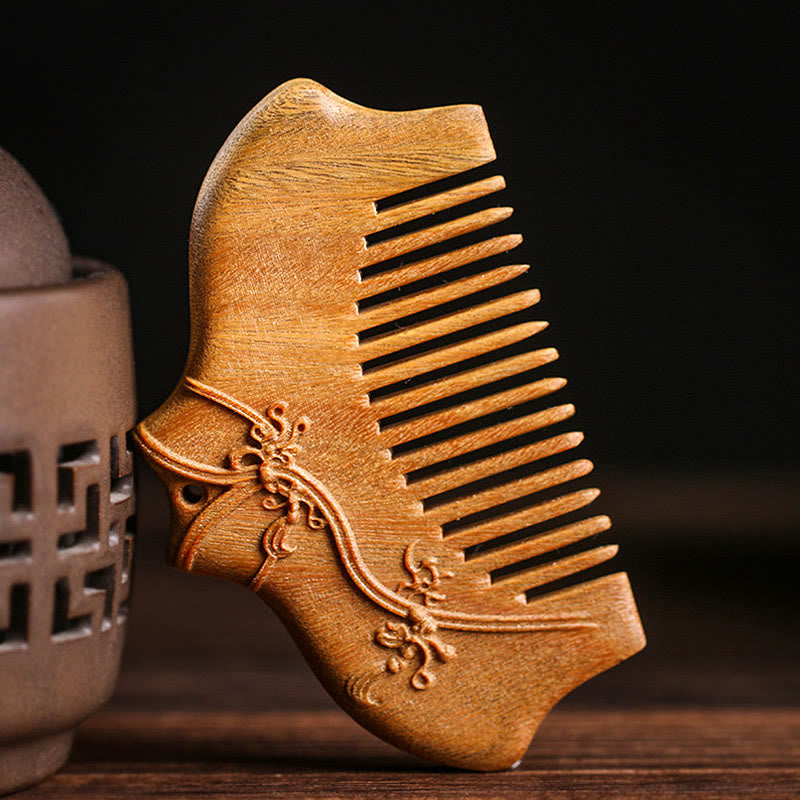 Green Sandalwood Comb with Flower Pattern for Soothing Peace