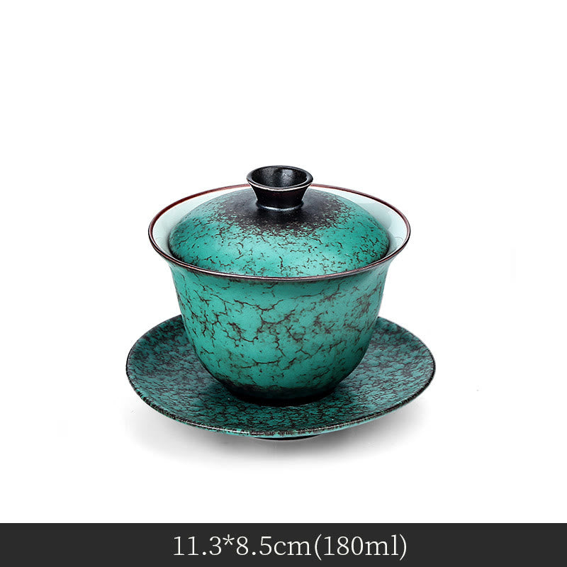 Retro Green Glaze Ceramic Gaiwan Tea Cup 180ml Set