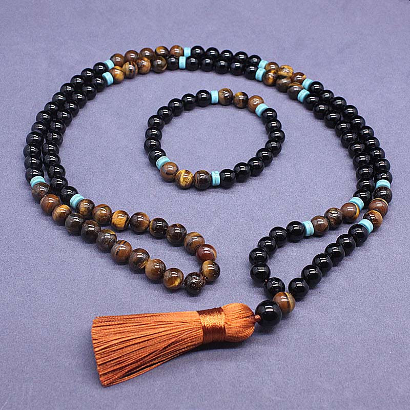 Black Onyx Gemstone Mala Set for Protection & Strength