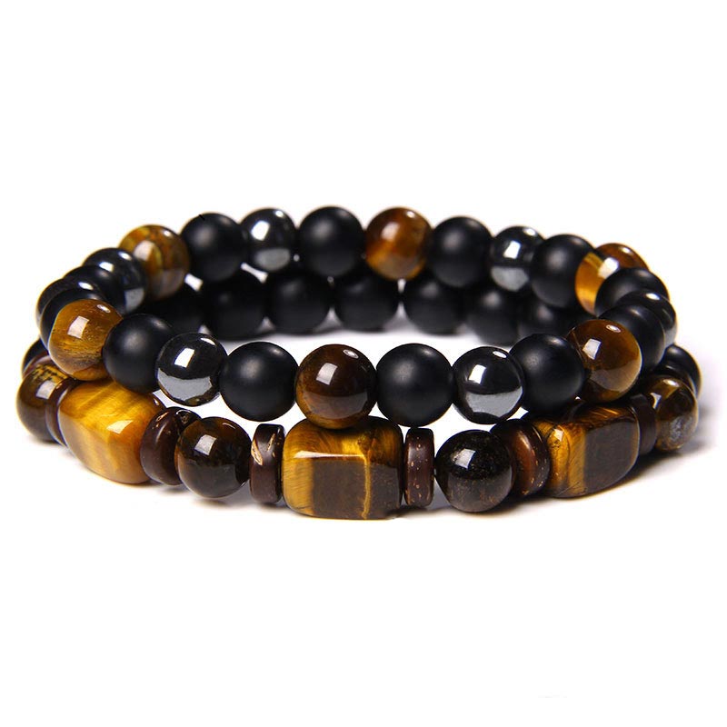 6mm Tiger Eye Frosted Hematite Courage Bracelet