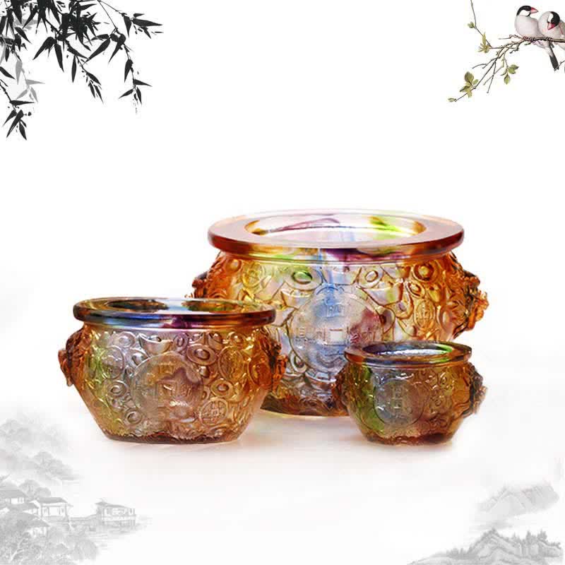 Handmade Liuli Crystal Treasure Bowl for Zen Home Decor