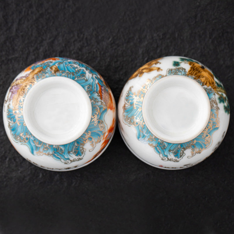 Golden Eagle & Auspicious Dragon Gilt Ceramic Tea Set with Gift Box