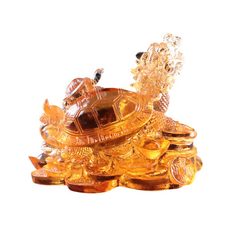 Handmade Liuli Feng Shui Dragon Turtle Art Piece for Luck