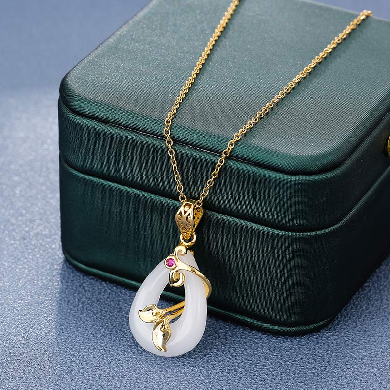 Jade Oval Pattern Blessing Fortune Necklace