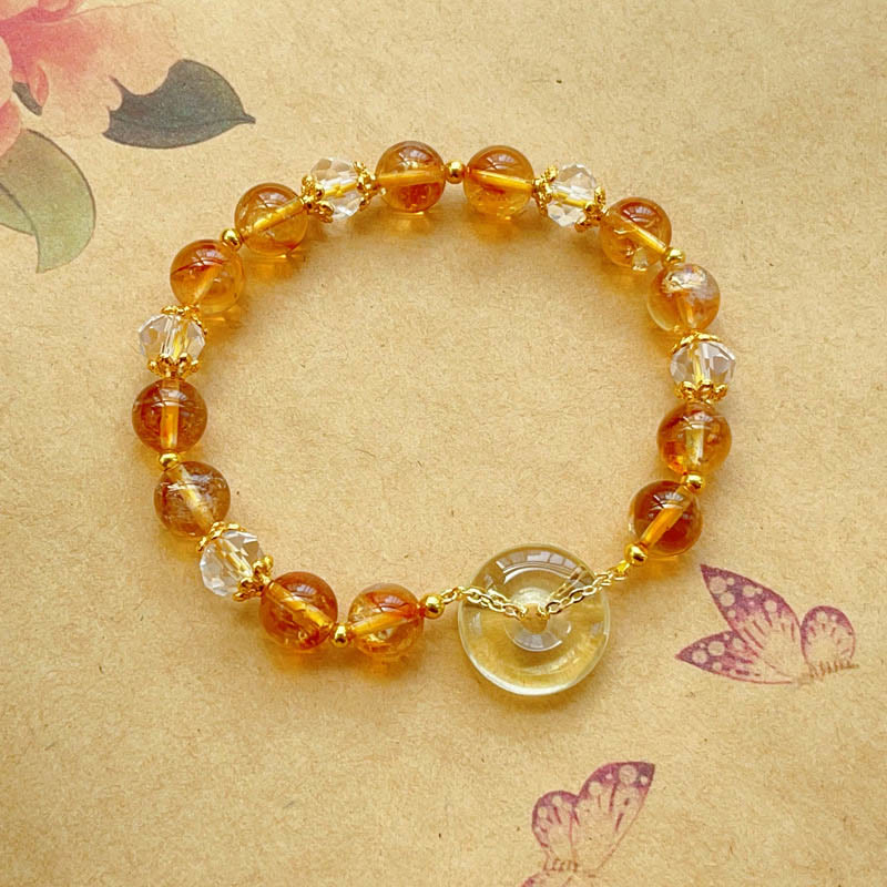 Female Citrine Peace Buckle Prosperity Bracelet 14-16cm