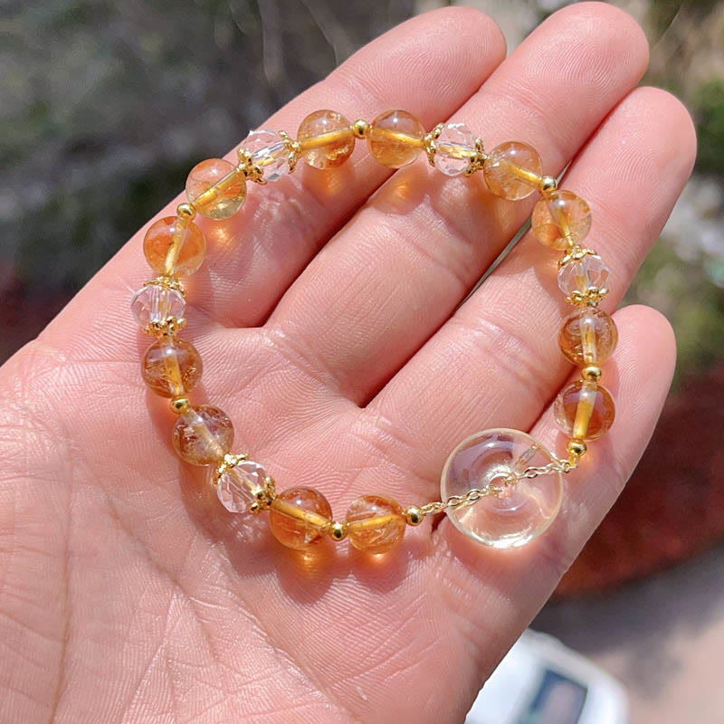Female Citrine Peace Buckle Prosperity Bracelet 14-16cm