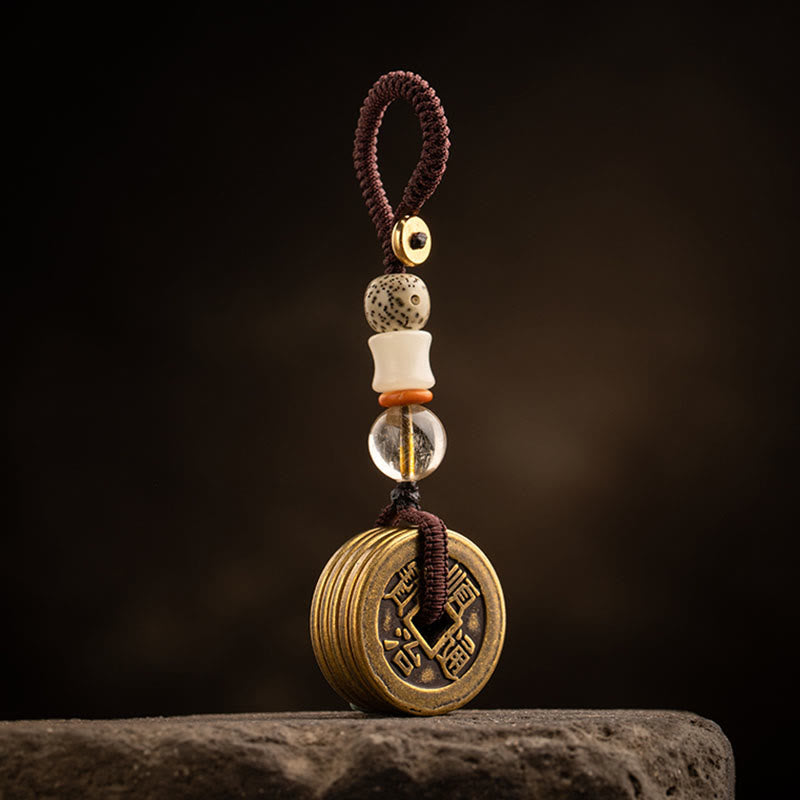 Feng Shui Five Emperor Coins Keychain for Wealth & Protection