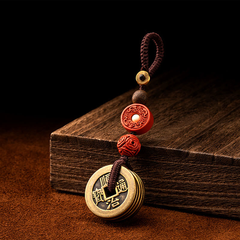 Feng Shui Five Emperor Coins Keychain for Wealth & Protection