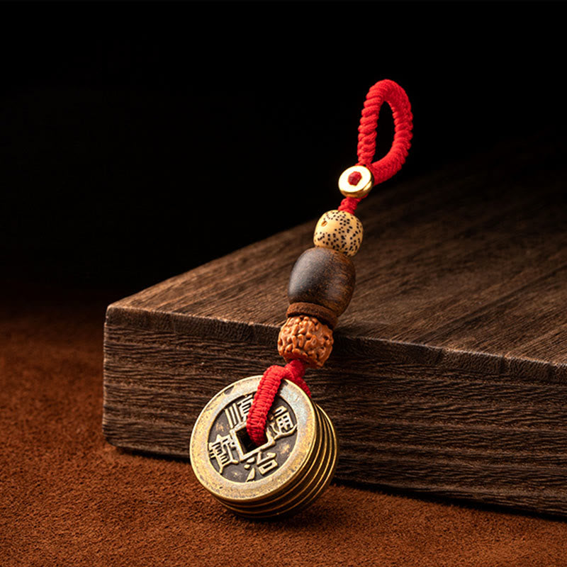 Feng Shui Five Emperor Coins Keychain for Wealth & Protection