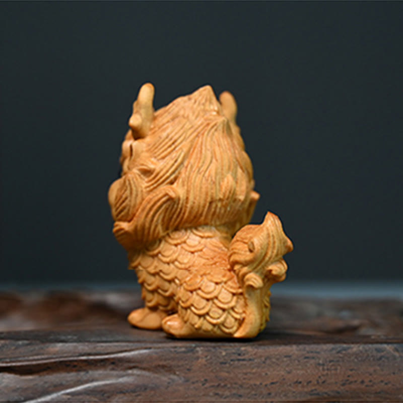 Feng Shui Kirin Boxwood Wood Engraving Spiritual Statue
