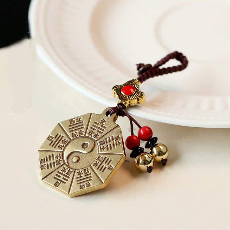 Feng Shui Yin Yang Bagua Balance Keychain Copper Brass