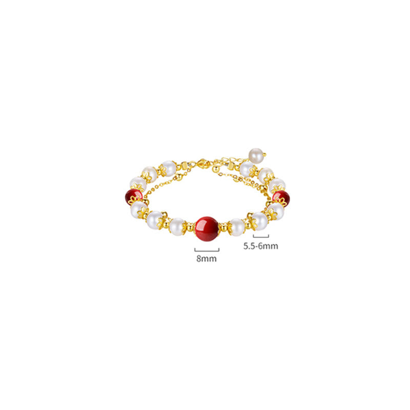 Pearl Cinnabar 925 Silver Wisdom Double Layer Chain Bracelet