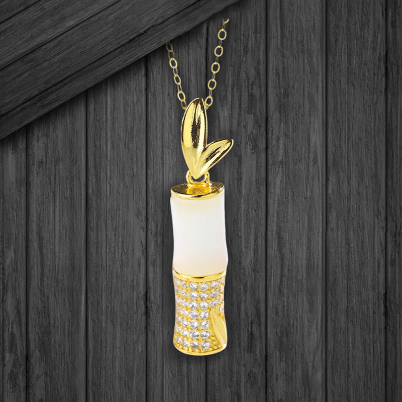 Hetian White Jade Bamboo Necklace for Happiness | Sterling Silver