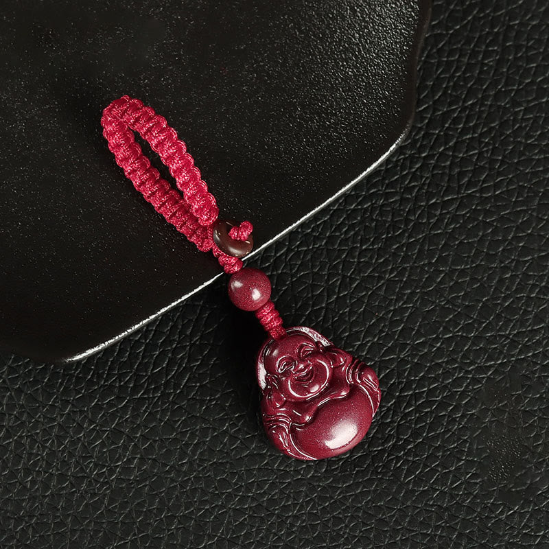Laughing Buddha Cinnabar Necklace Pendant Blessing Charm