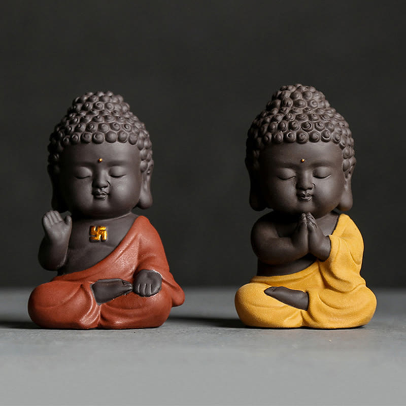 Small Purple Clay Buddha Statue for Home Serenity