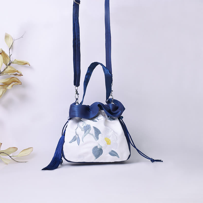 Silk Tote Bag | Embroidered Floral Yoga Carrier 20cm