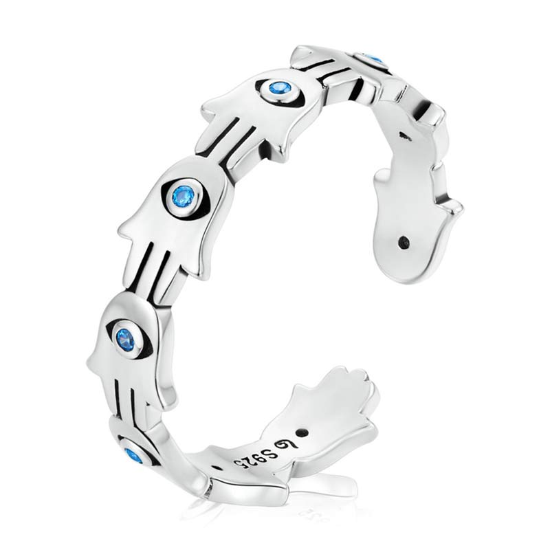 Adjustable 925 Sterling Silver Hamsa Protection Ring