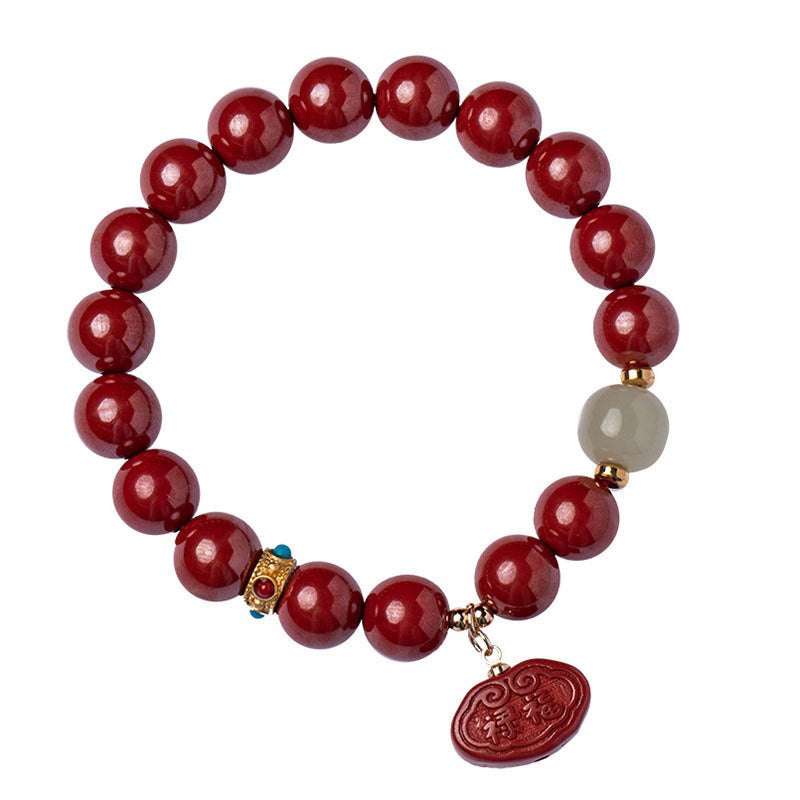 Cinnabar Jade Protection Bracelet 6mm Healing Charm Unisex