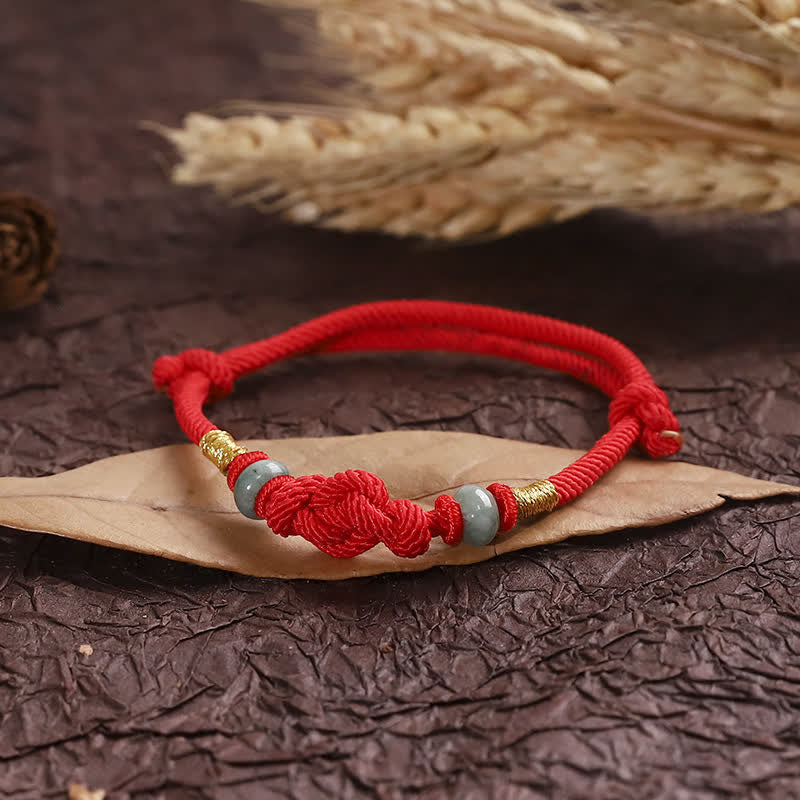 Adjustable Jade Luck Bracelet | Red String Fortune Knot