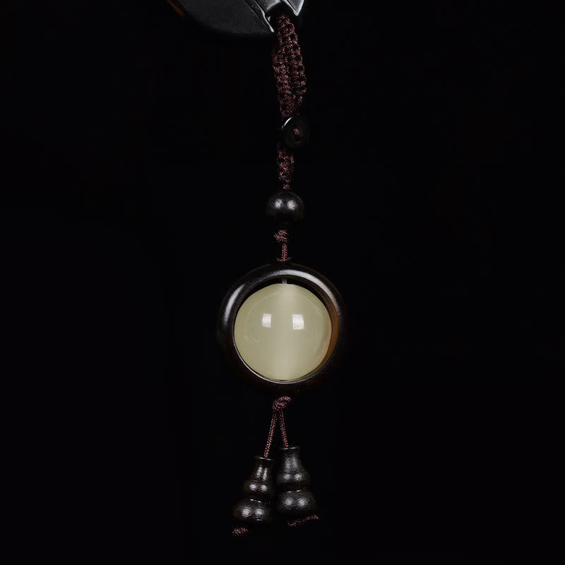 Ebony Wood Peace Key Chain | Red & Green Sandalwood Glow Beads