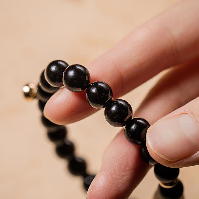 8mm Black Obsidian Jade Om Mani Padme Hum Strength Bracelet