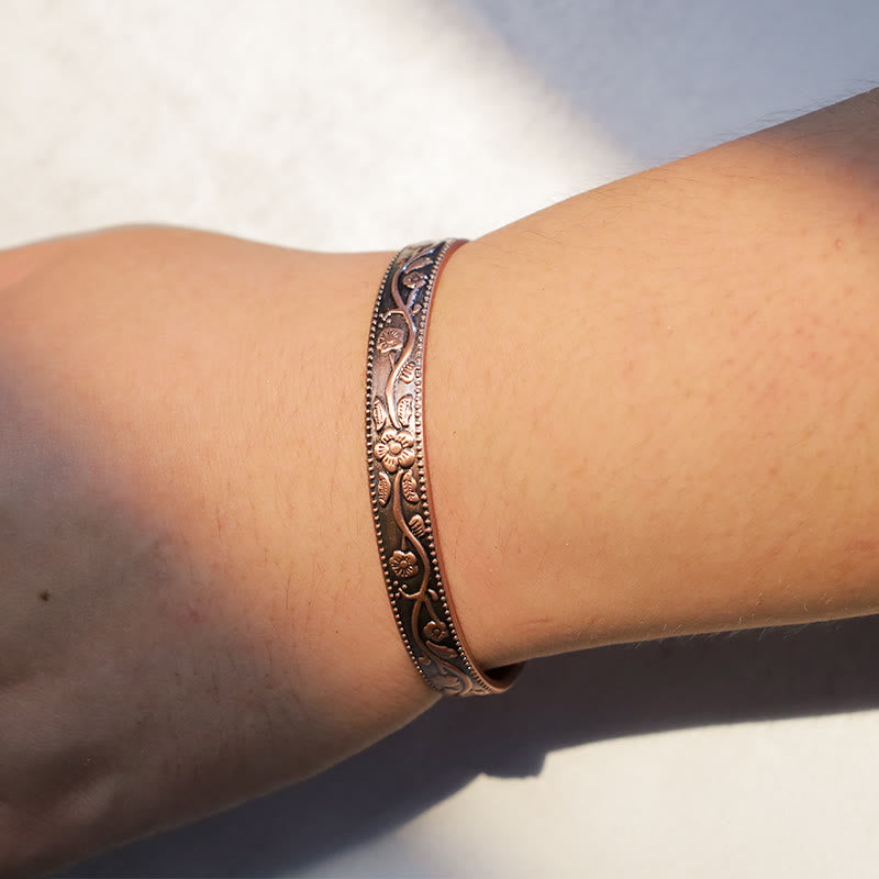 Copper Adjustable Spiritual Bracelet | Floral Magnetic Cuff