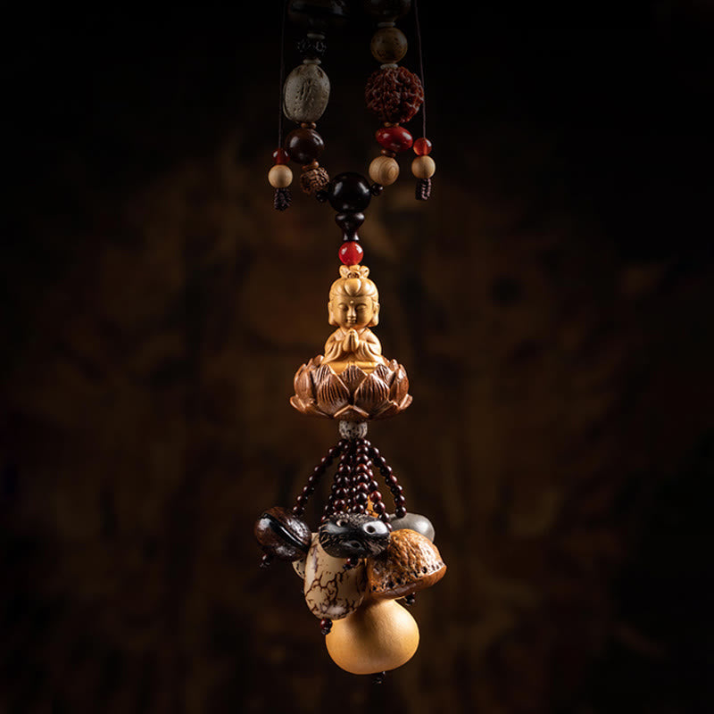 Boxwood Peach Wood Bodhi Seed Lotus Car Hanging Charm