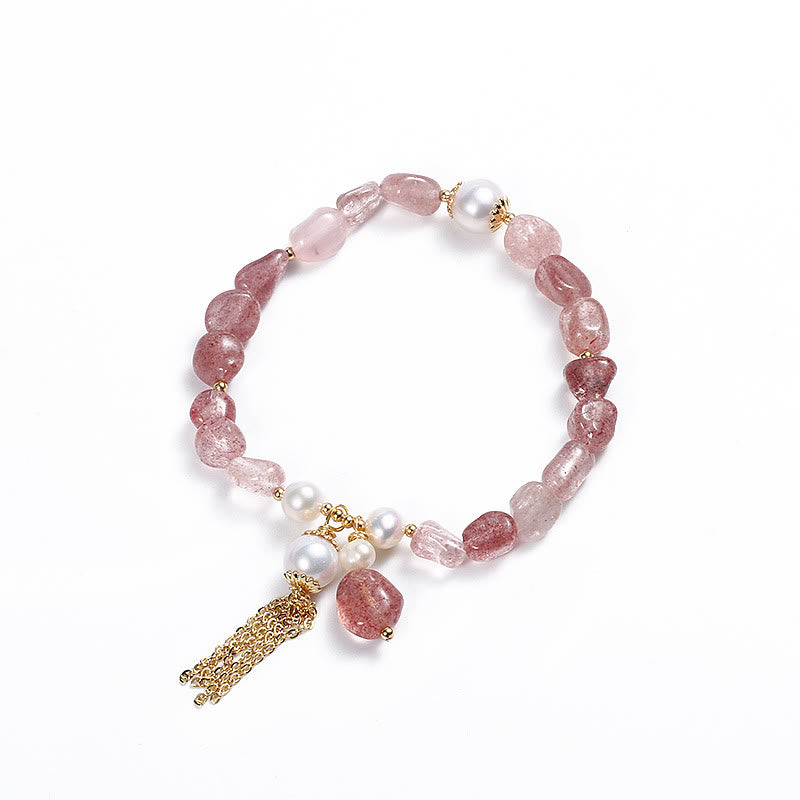 Strawberry Quartz Pearl 14k Gold Love Healing Bracelet