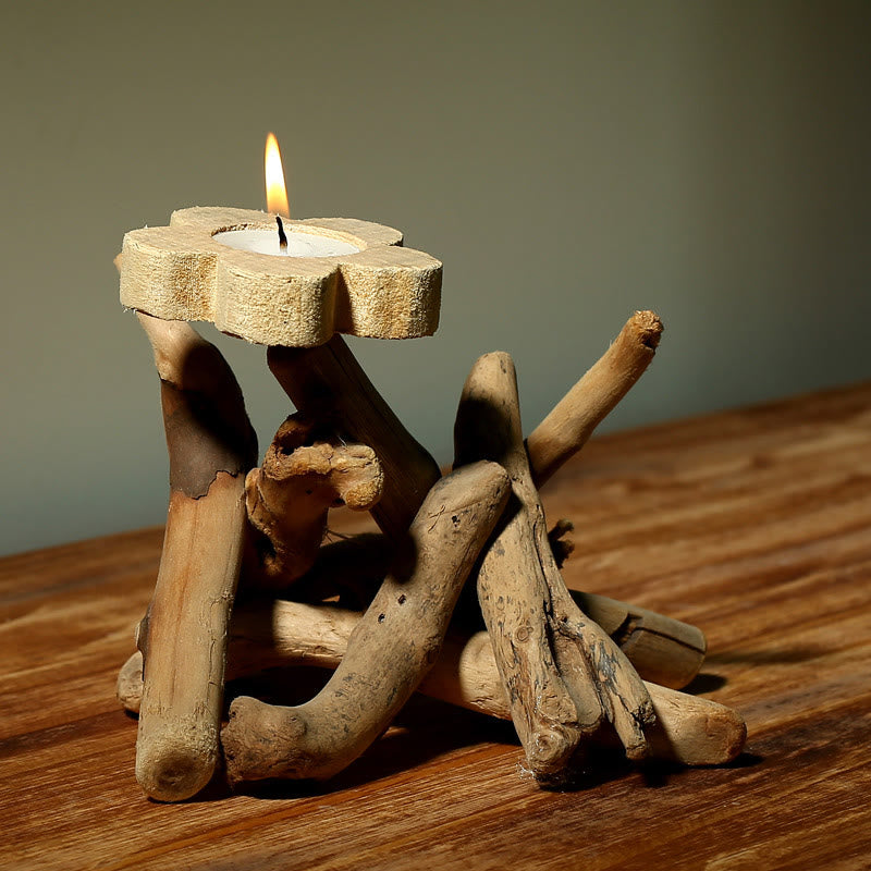 Fir Wood Spiritual Candle Holder for Meditation Altar 16cm
