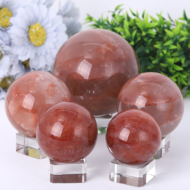 Fire Quartz Crystal Sphere 2.5-4.5 Inches Healing Energy Orb