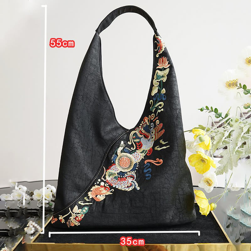 Fish Flower Phoenix Embroidery Xiangyunsha Silk Shoulder Bag