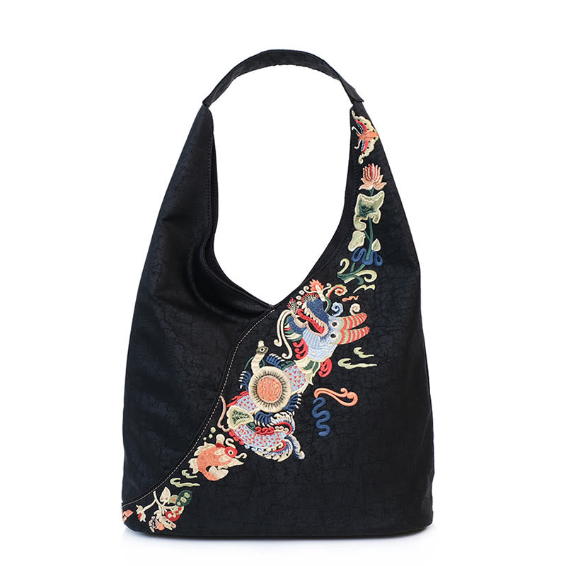 Fish Flower Phoenix Embroidery Xiangyunsha Silk Shoulder Bag