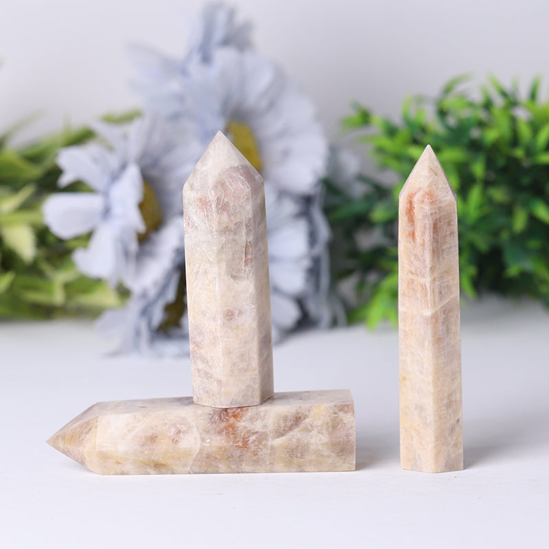 Flashing Peach Moonstone 2.4-4.5 inch Crystal Tower