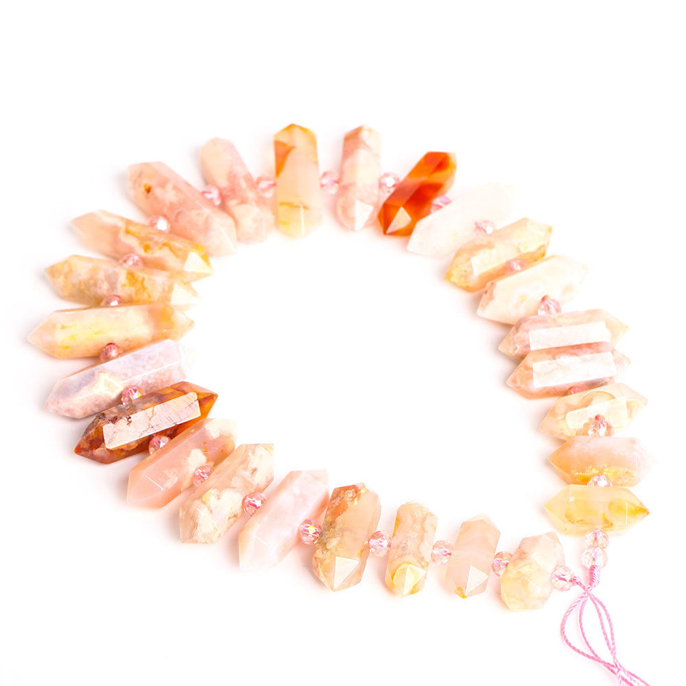 Flower Agate Crystal Beads String 42cm for Chakra Balance
