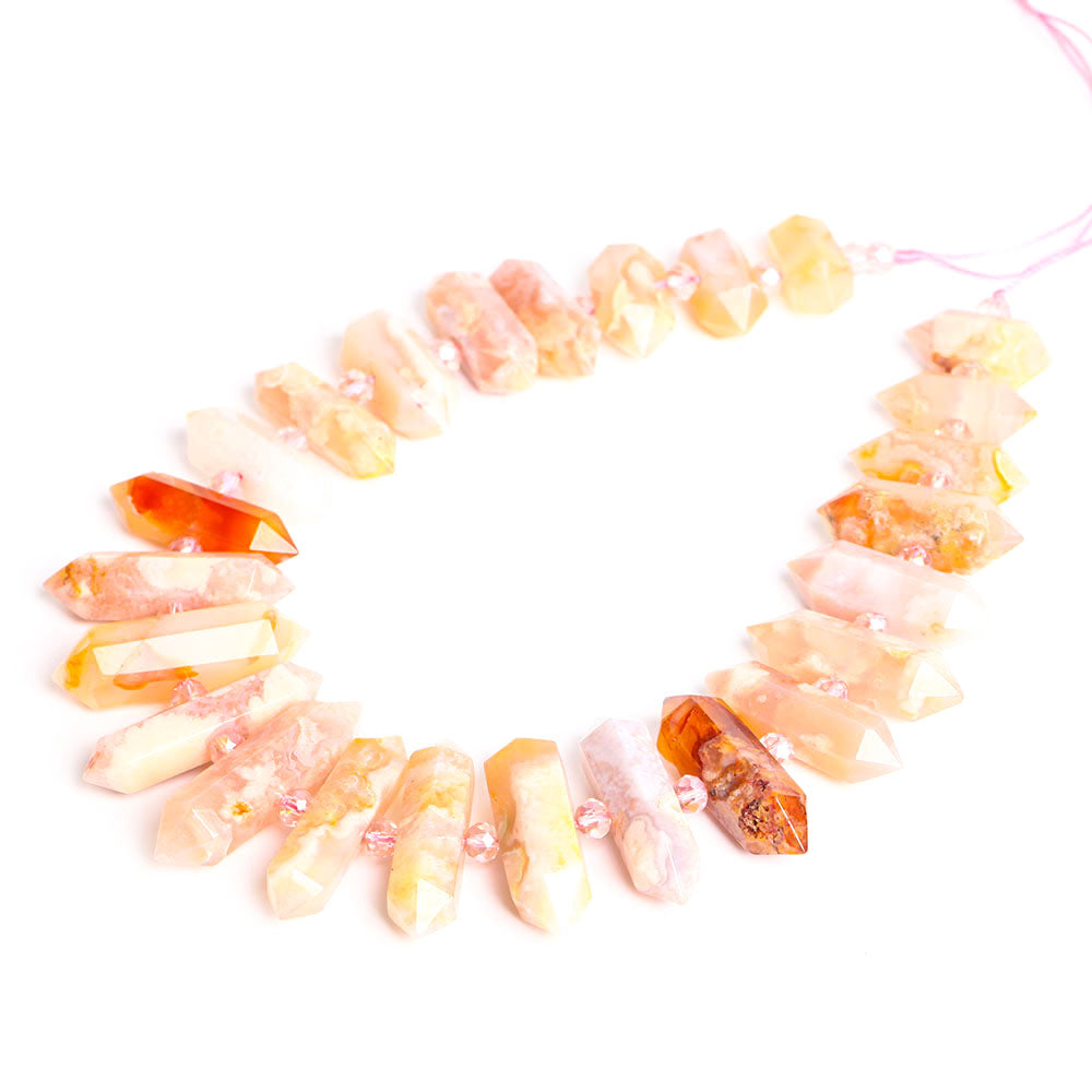 Flower Agate Crystal Beads String 42cm for Chakra Balance