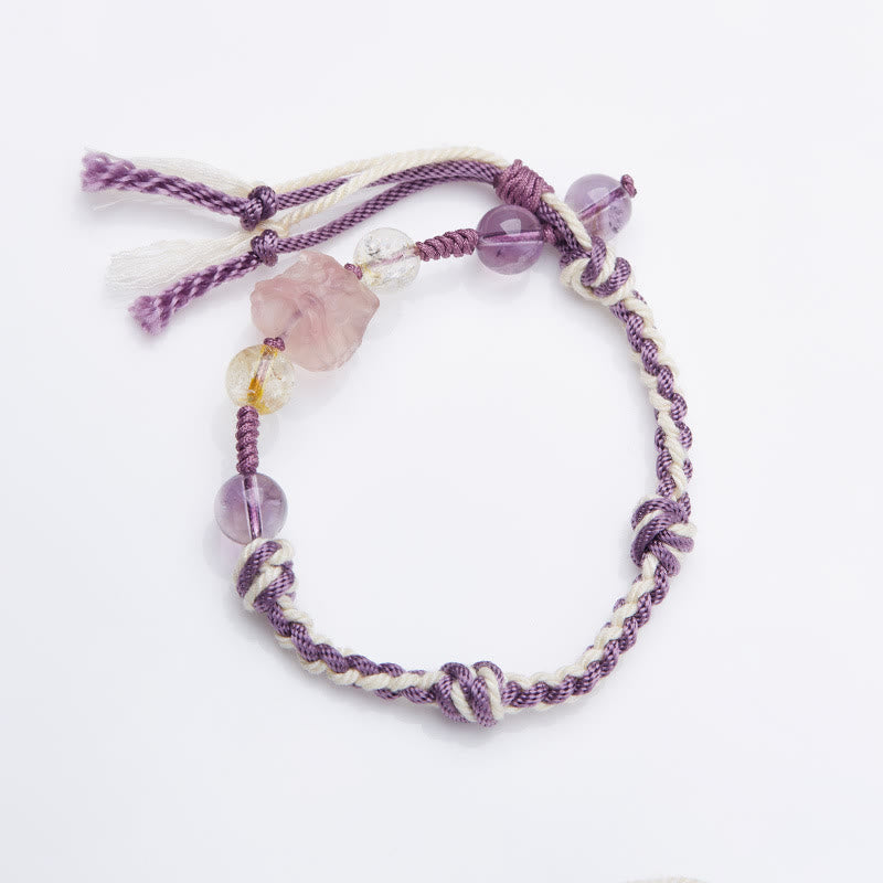 Fluorite Amethyst Protection Rope Bracelet 14-18cm