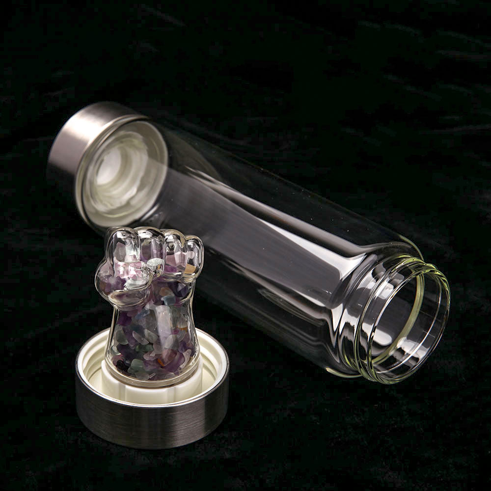 Fluorite Crystal Glass Water Bottle 23.5cm Healing Hydration