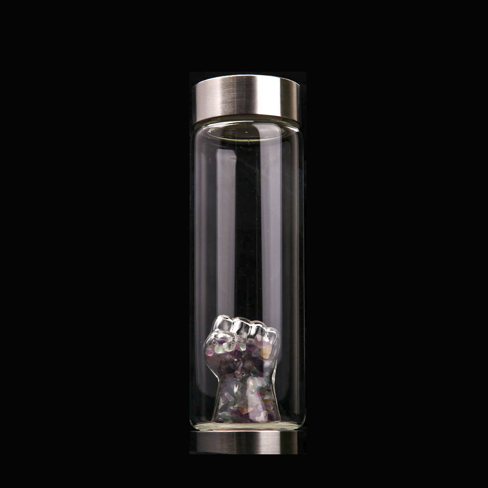 Fluorite Crystal Glass Water Bottle 23.5cm Healing Hydration