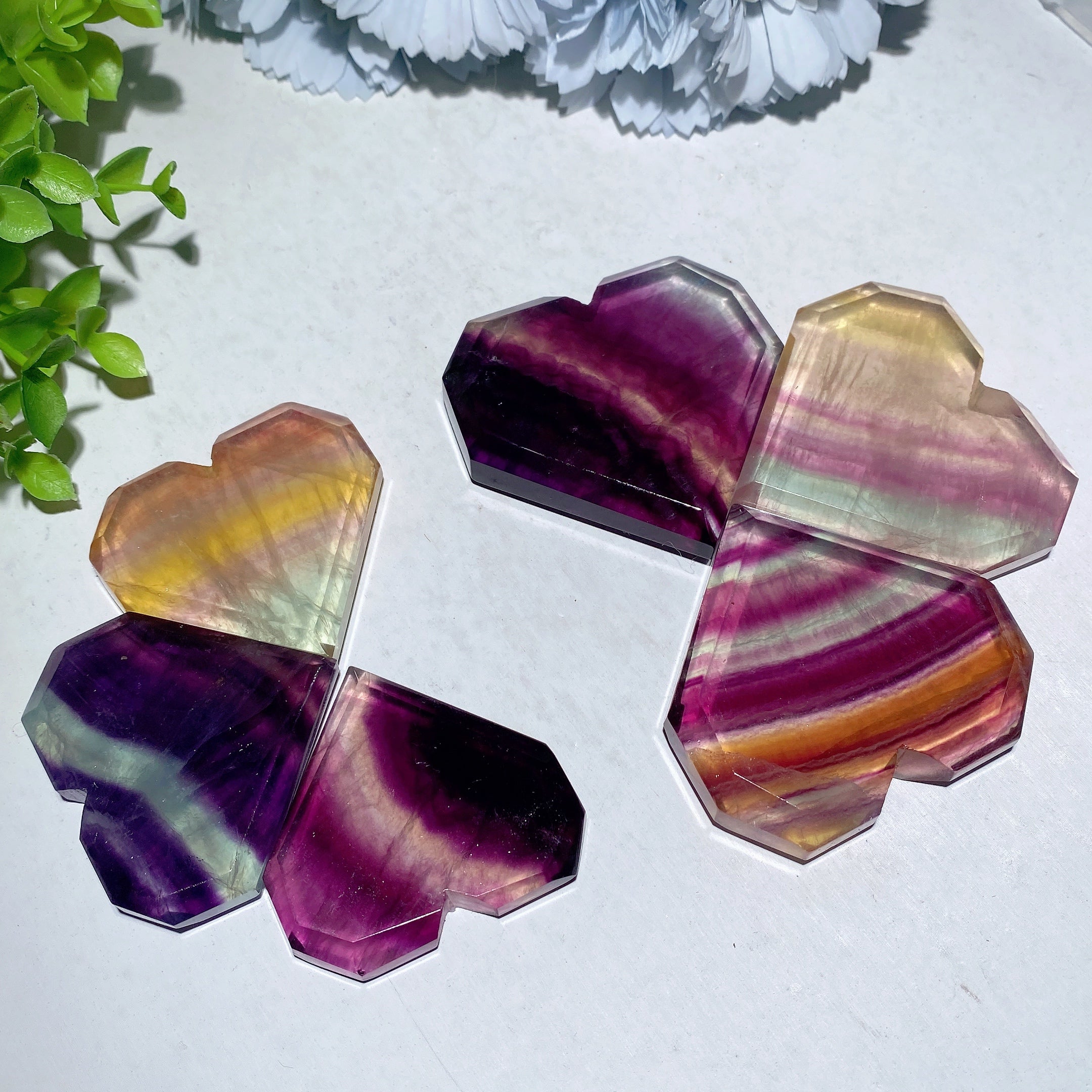 Fluorite Crystal Heart Carvings 2-3.5 Inch Healing Stones