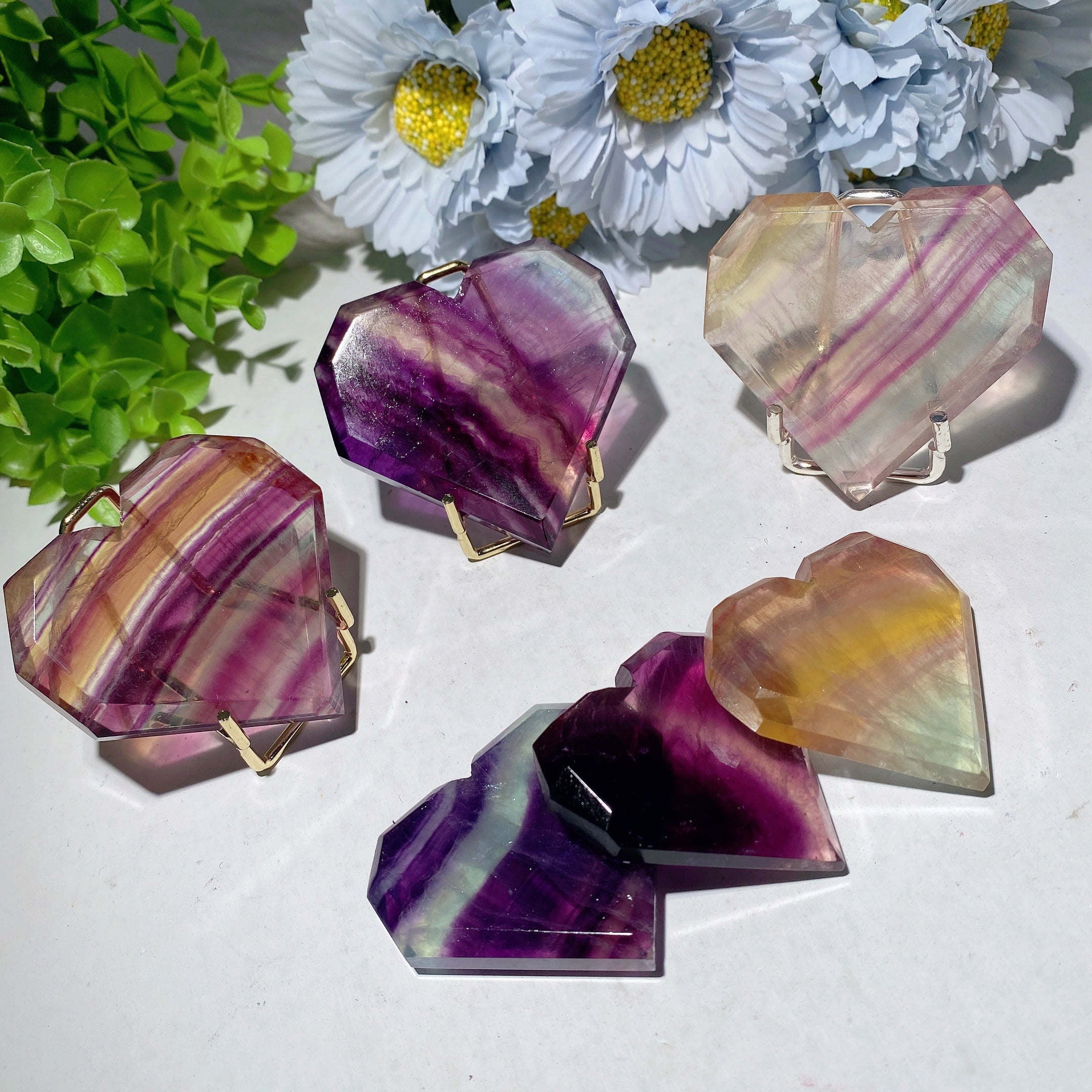 Fluorite Crystal Heart Carvings 2-3.5 Inch Healing Stones