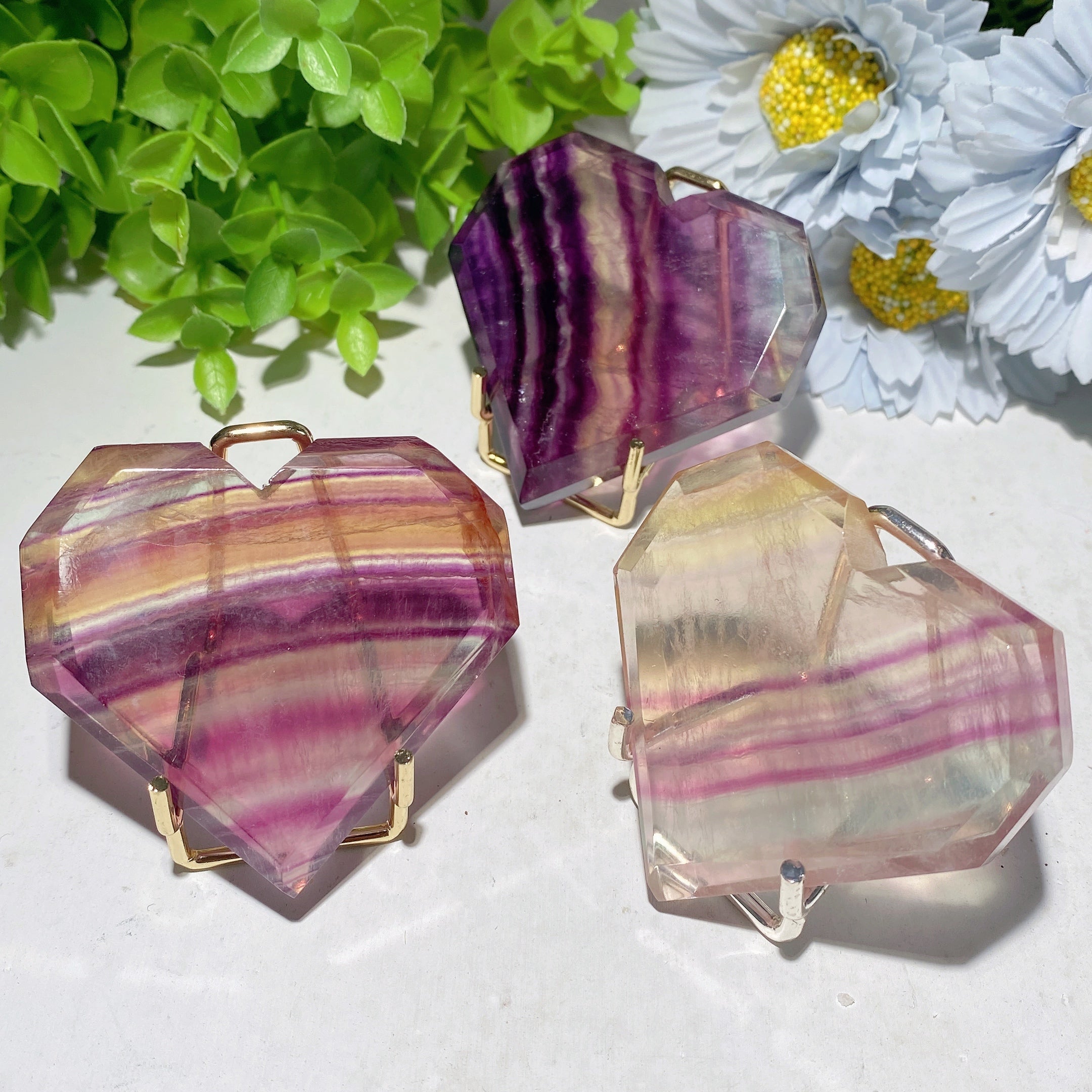 Fluorite Crystal Heart Carvings 2-3.5 Inch Healing Stones