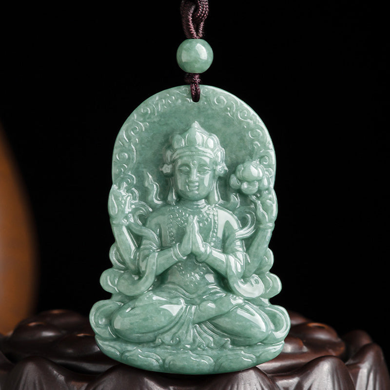 Four-Armed Avalokitesvara Jade Amulet Necklace for Blessings