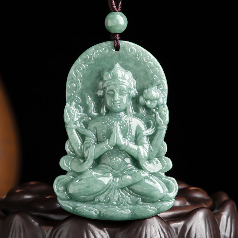 Four-Armed Avalokitesvara Jade Amulet Necklace for Blessings