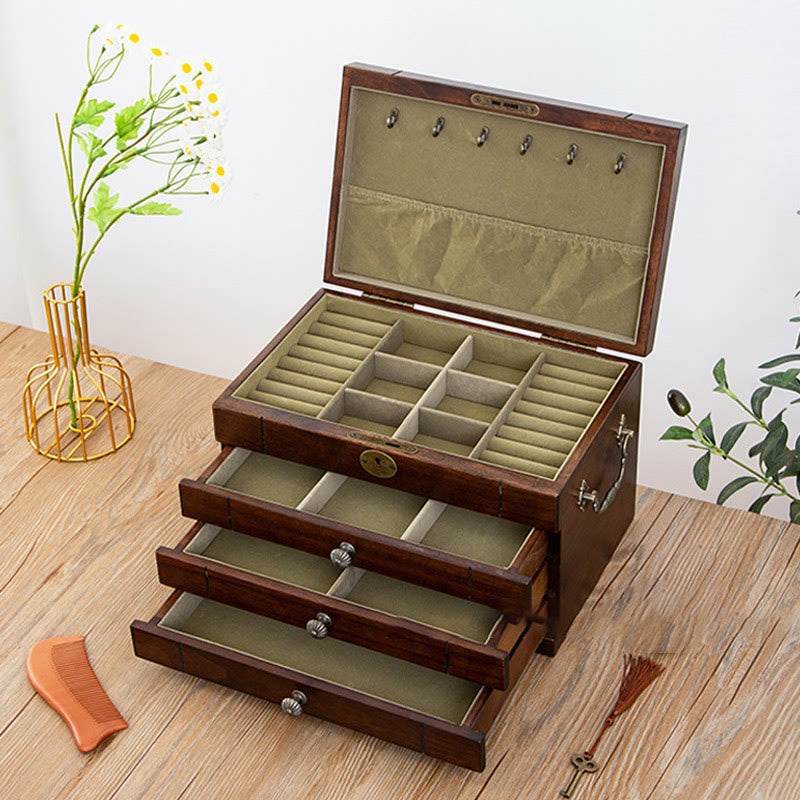 Four-Layer Solid Wood Jewelry Box with Velvet | Zen Decor